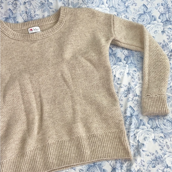 Nicole Miller 2 Ply Cashmere Oatmeal Sweater XS Luxe Soft Thermal Knit Warm Top - Picture 1 of 8